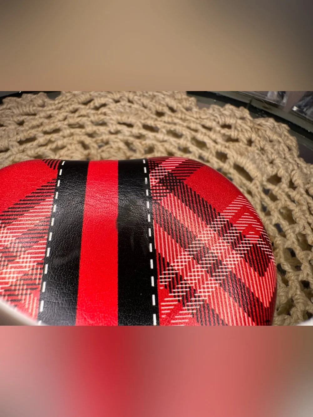 Red Plaid Heart-Shaped Double Mirror with Black Stripe